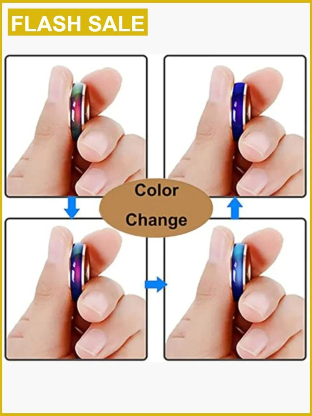 Temperature Sensitive Color Changing Mood Ring Stainless Steel Adjustable Size